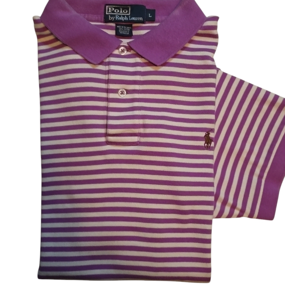 Pending For ZACK. 🚫POLO Ralph Lauren Purple Striped Polo Shirt Men's Large GUC